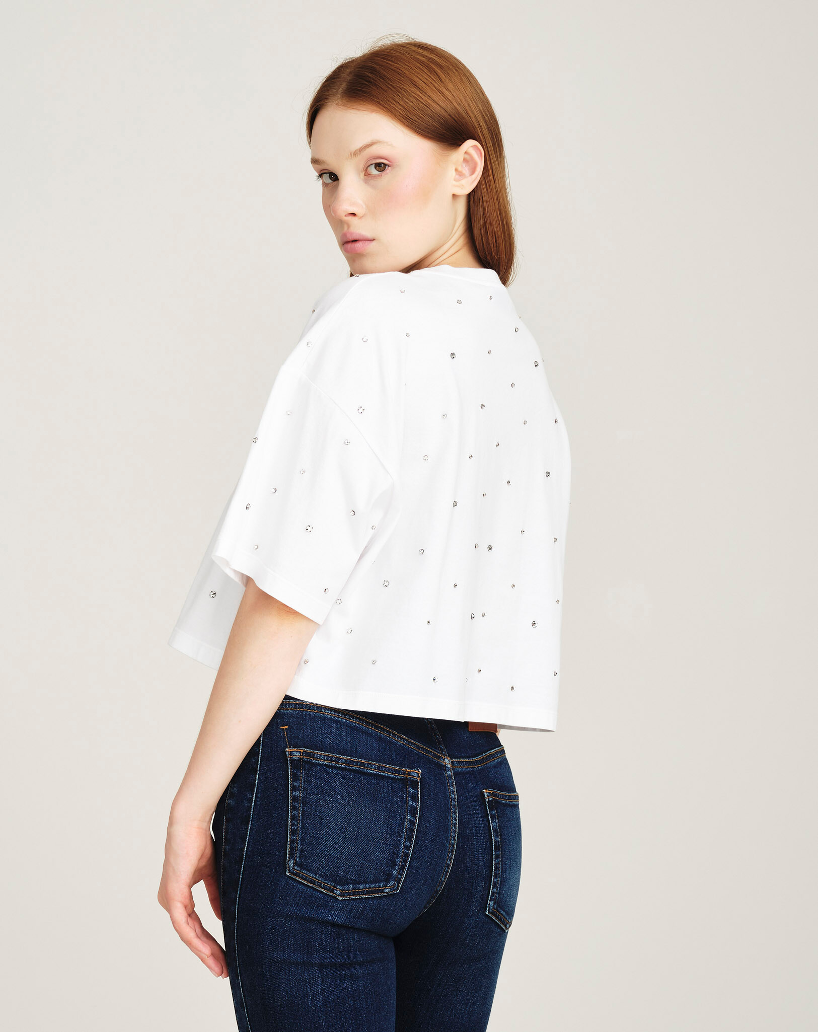 Miu Miu - Logo Crystal Embellished Cropped Tshirt  S